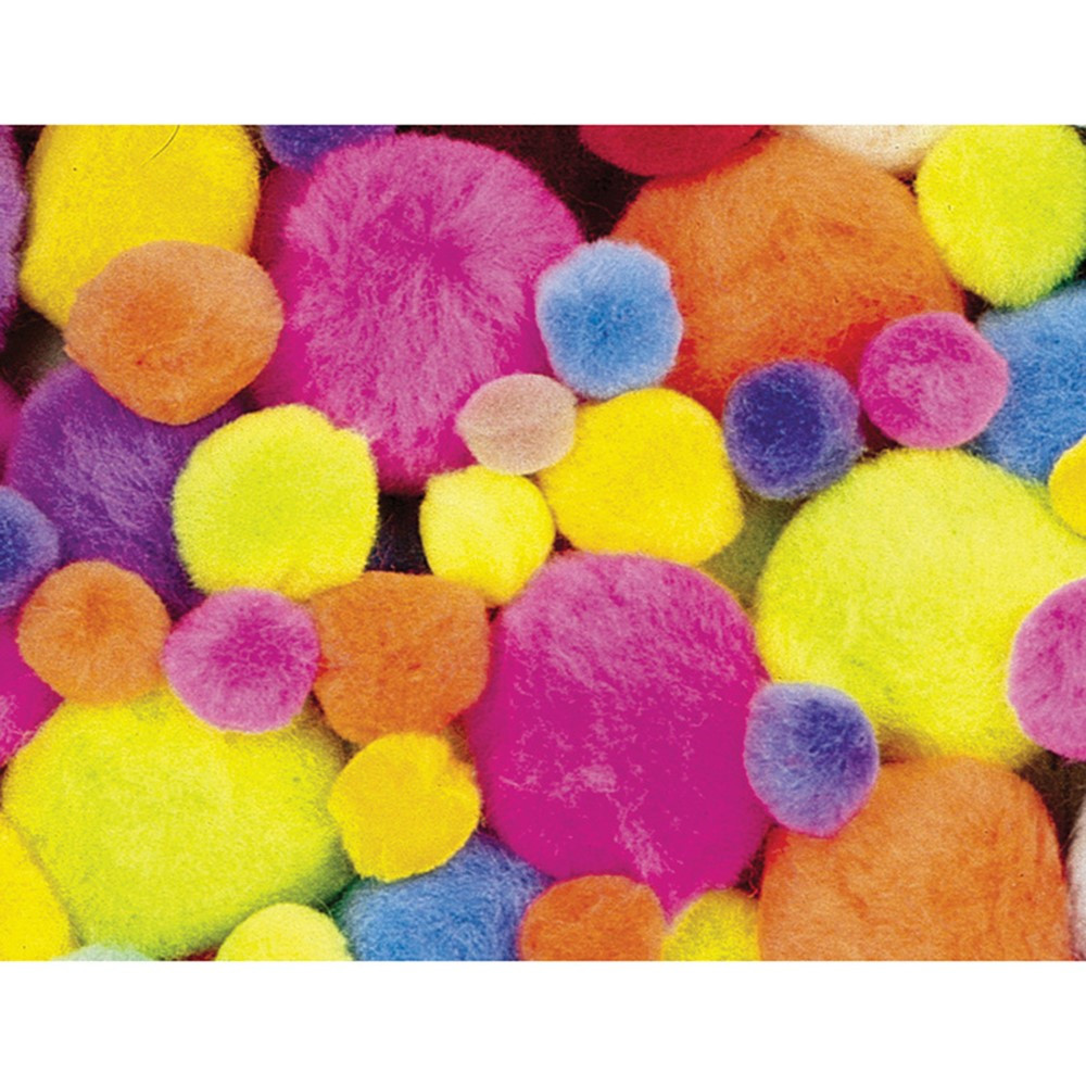 Pom Pons, Hot Colors, Assorted Sizes, 100 Pieces - PACAC811202 | Dixon Ticonderoga Co - Pacon | Craft Puffs