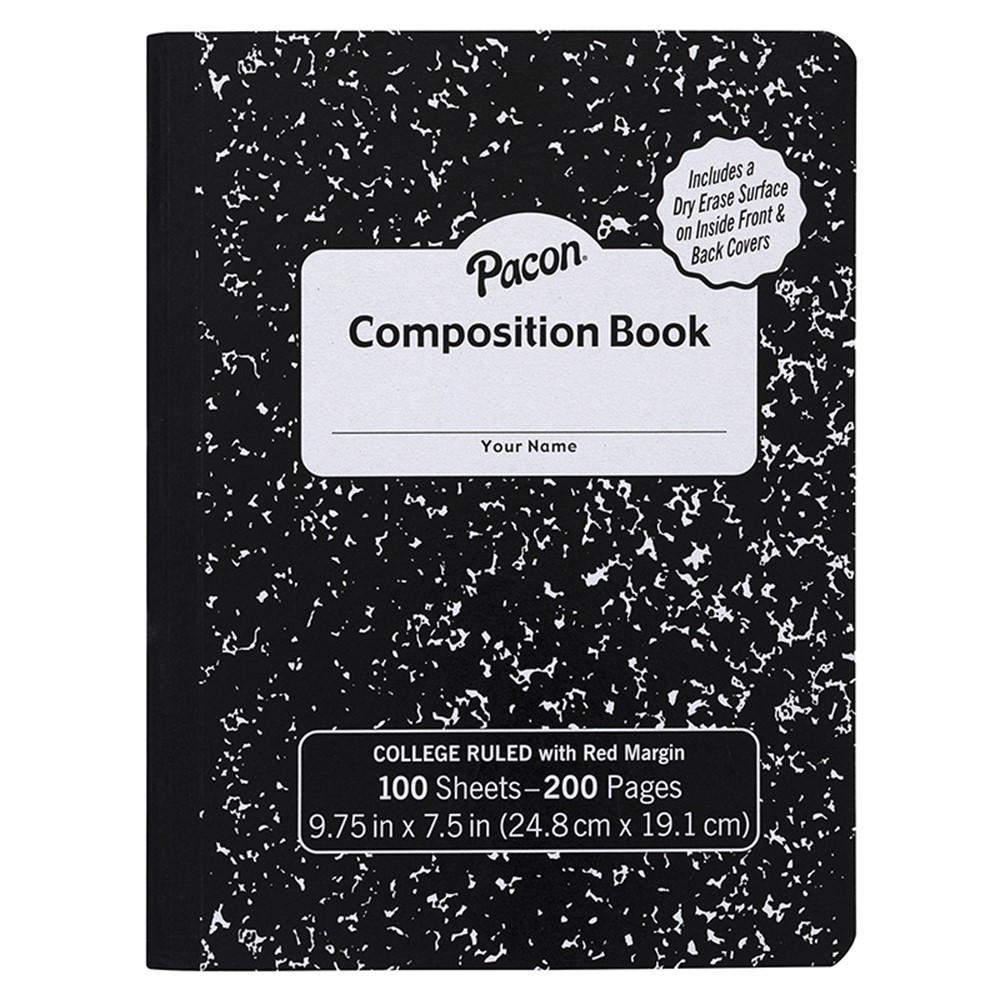Composition Books with Dry Erase Surfaces, Black Marble, 3/8" Ruled w/ Margin , 100 sheets - PACMMK37101DE | Dixon Ticonderoga Co - Pacon | Note Books & Pads