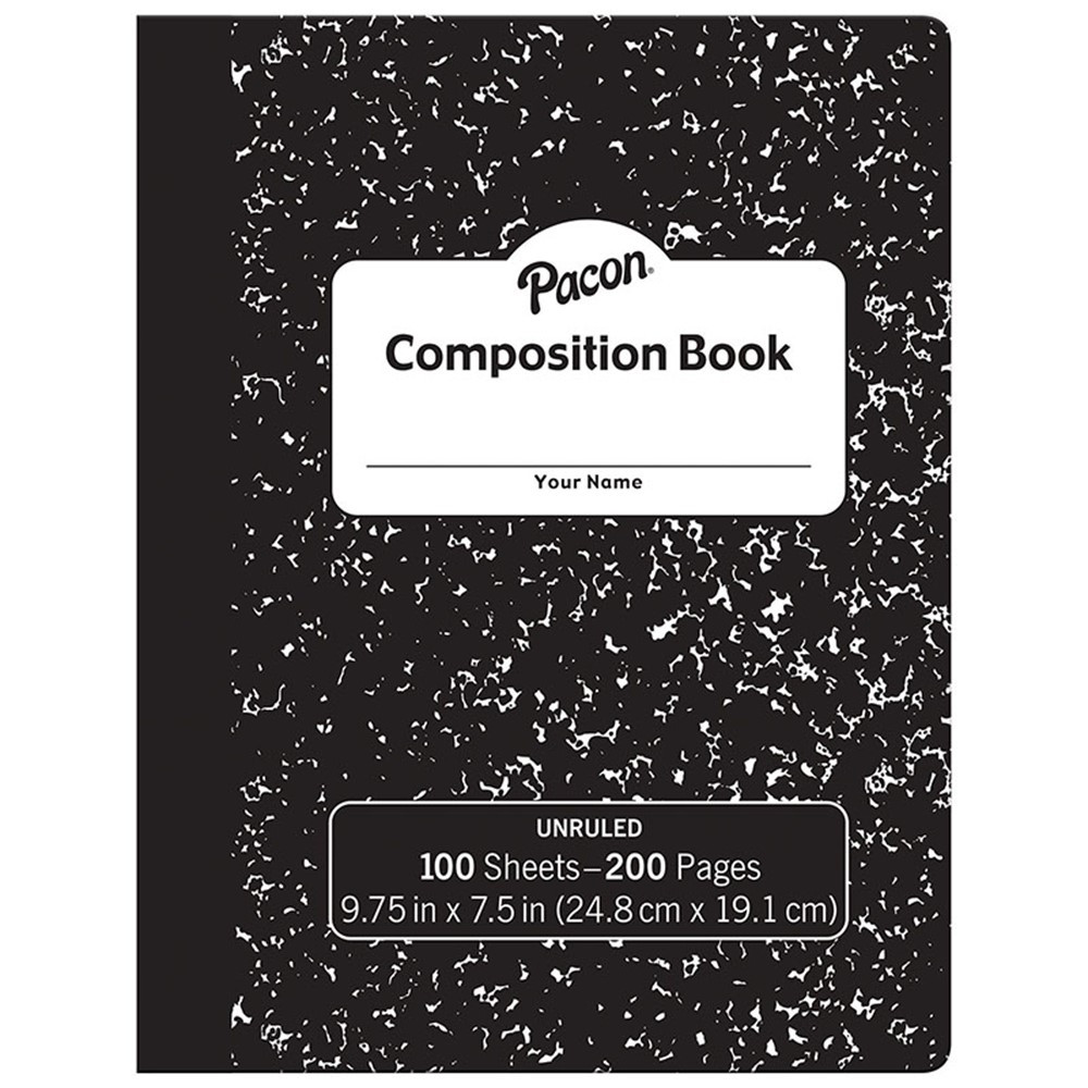 Composition Book, Black Marble, Unruled 9-3/4" x 7-1/2", 100 Sheets - PACMMK37145 | Dixon Ticonderoga Co - Pacon | Note Books & Pads