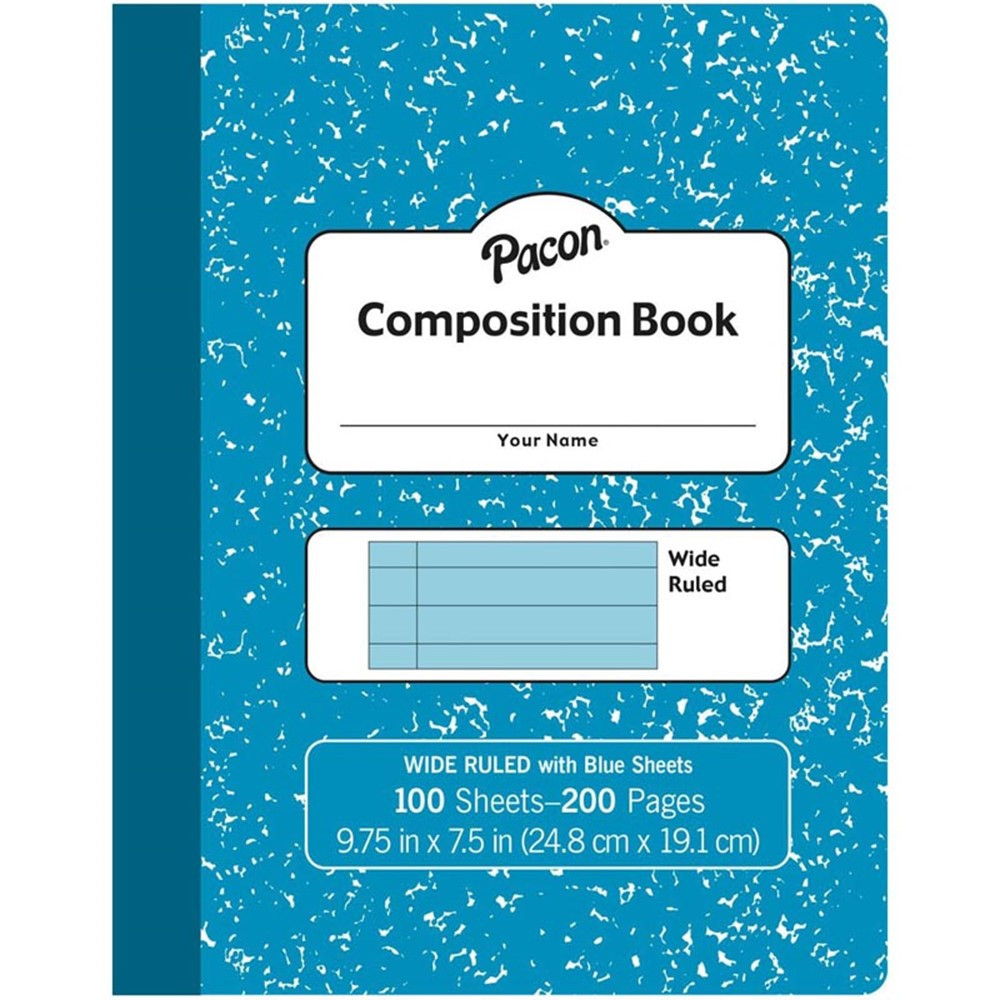 Pastel Composition Book, Blue Marble Cover, Light Blue Sheets, 3/8" Ruled, 9-3/4" x 7-1/2", 100 Sheets - PACMMK37170 | Dixon Ticonderoga Co - Pacon | Note Books & Pads