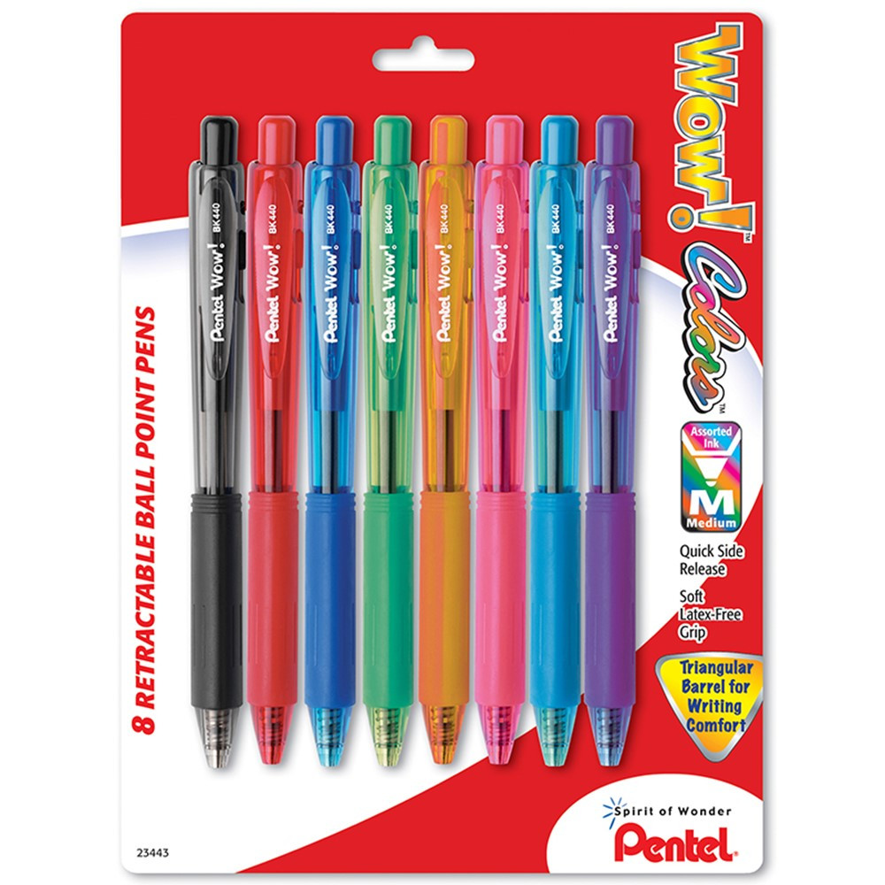 PENBK440BP8M - Pentel 8Pk Wow Retractable Ball Point Pens Assorted in Pens