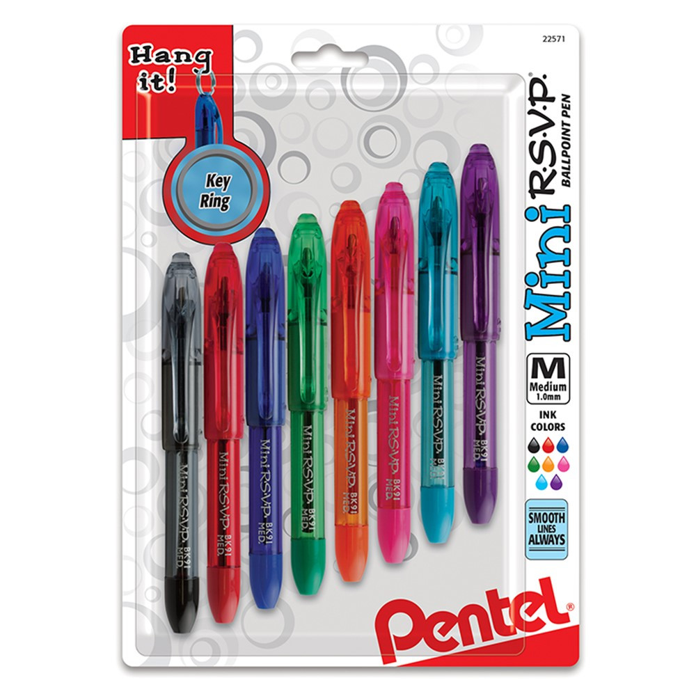PENBK91MNBP8M - Pentel Rsvp Mini Ballpoint Pens 8Pk in Pens