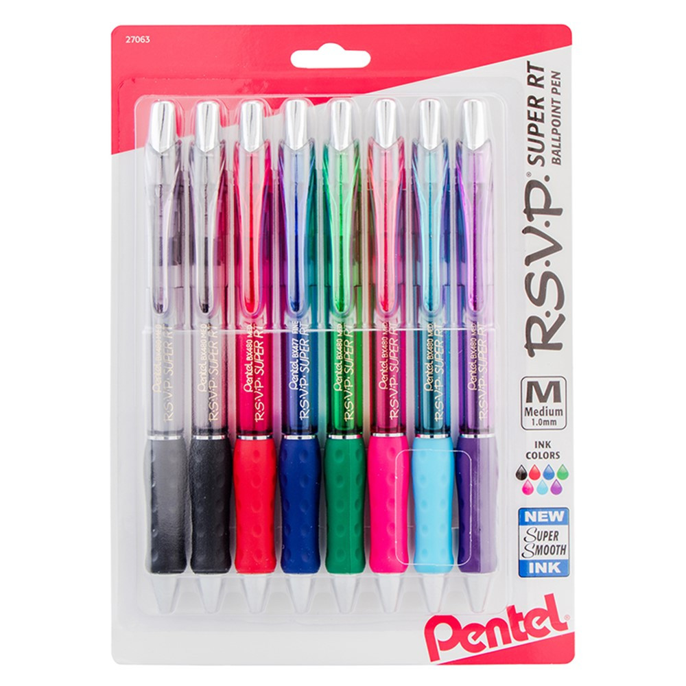 PENBX480BP8M - Rsvp Super Rt Bllpoint Pen Asst 8Pk Retractable in Pens