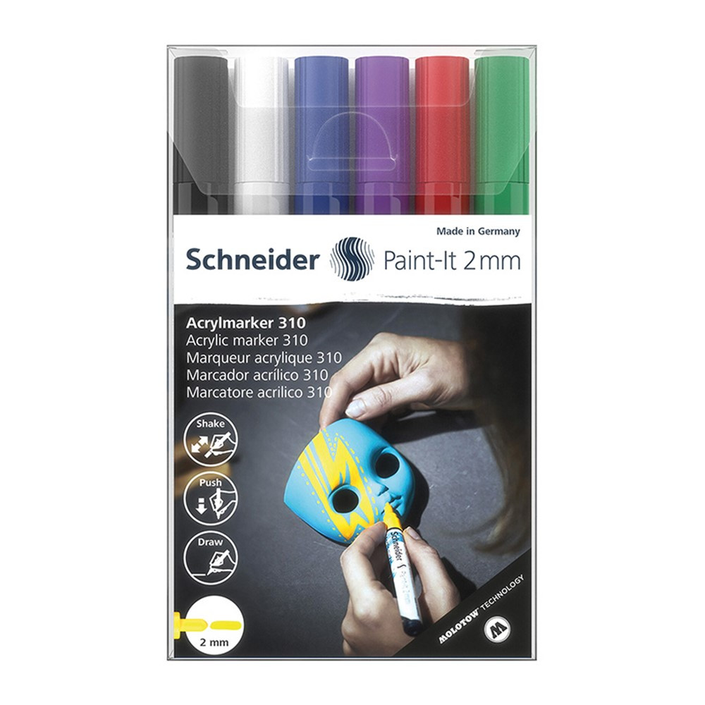 Paint-It 310 Acrylic Markers, 2 mm Bullet Tip, Wallet, 6 Assorted Ink Colors - PSY120195 | Rediform Inc | Markers