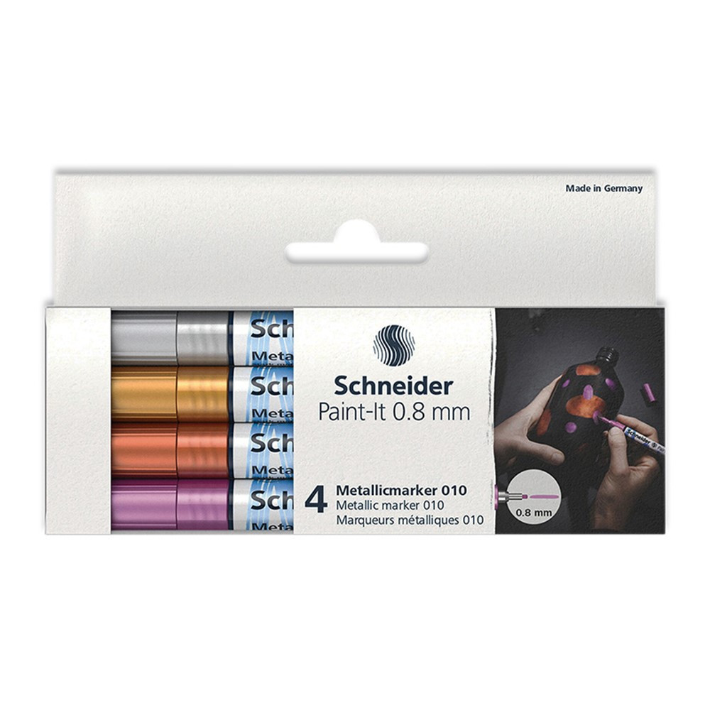 Paint-It 010 Metallic Markers, 0.8 mm Tip, Wallet, 4 Assorted Ink Colors (Set 1) - PSYML01011501 | Rediform Inc | Markers