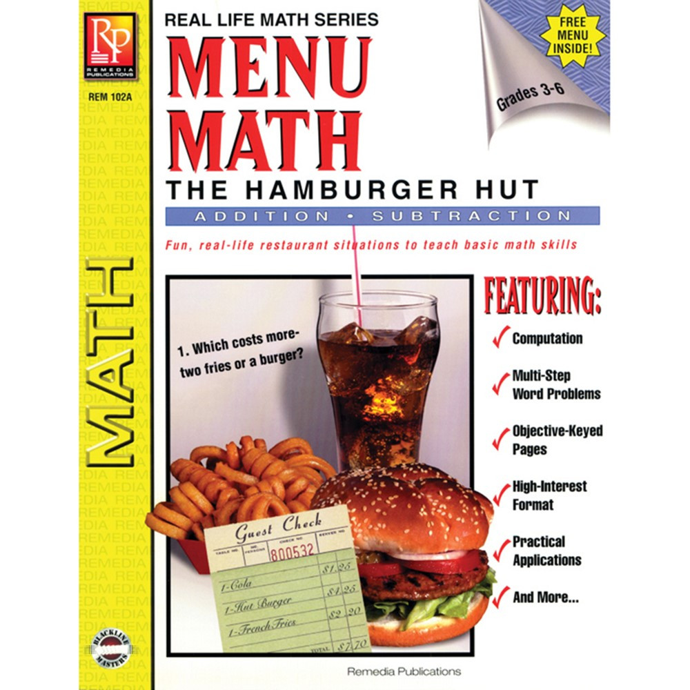 REM102A - Menu Math Hamburger Hut Book-1 Add & Subtract in Money