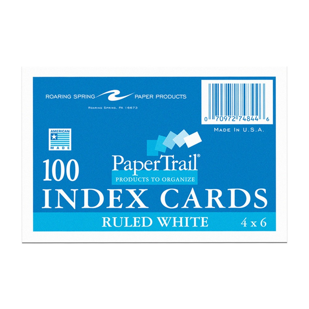 Index Cards, 4" x 6", Ruled, Pack of 100 - ROA74844 | Roaring Spring Paper Products | Index Cards