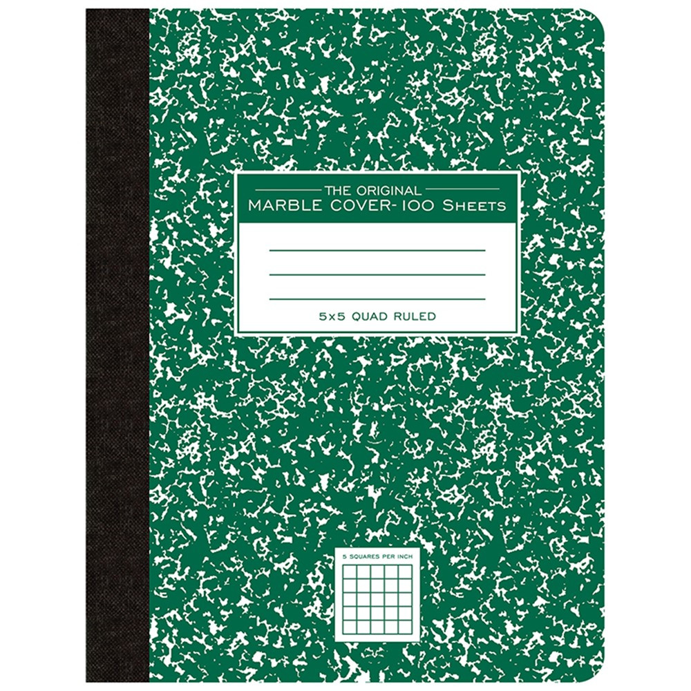 Composition Book, 5x5 Graph, 100 Sheets, 9.75" x 7.5", Green Marble - ROA77255 | Roaring Spring Paper Products | Note Books & Pads