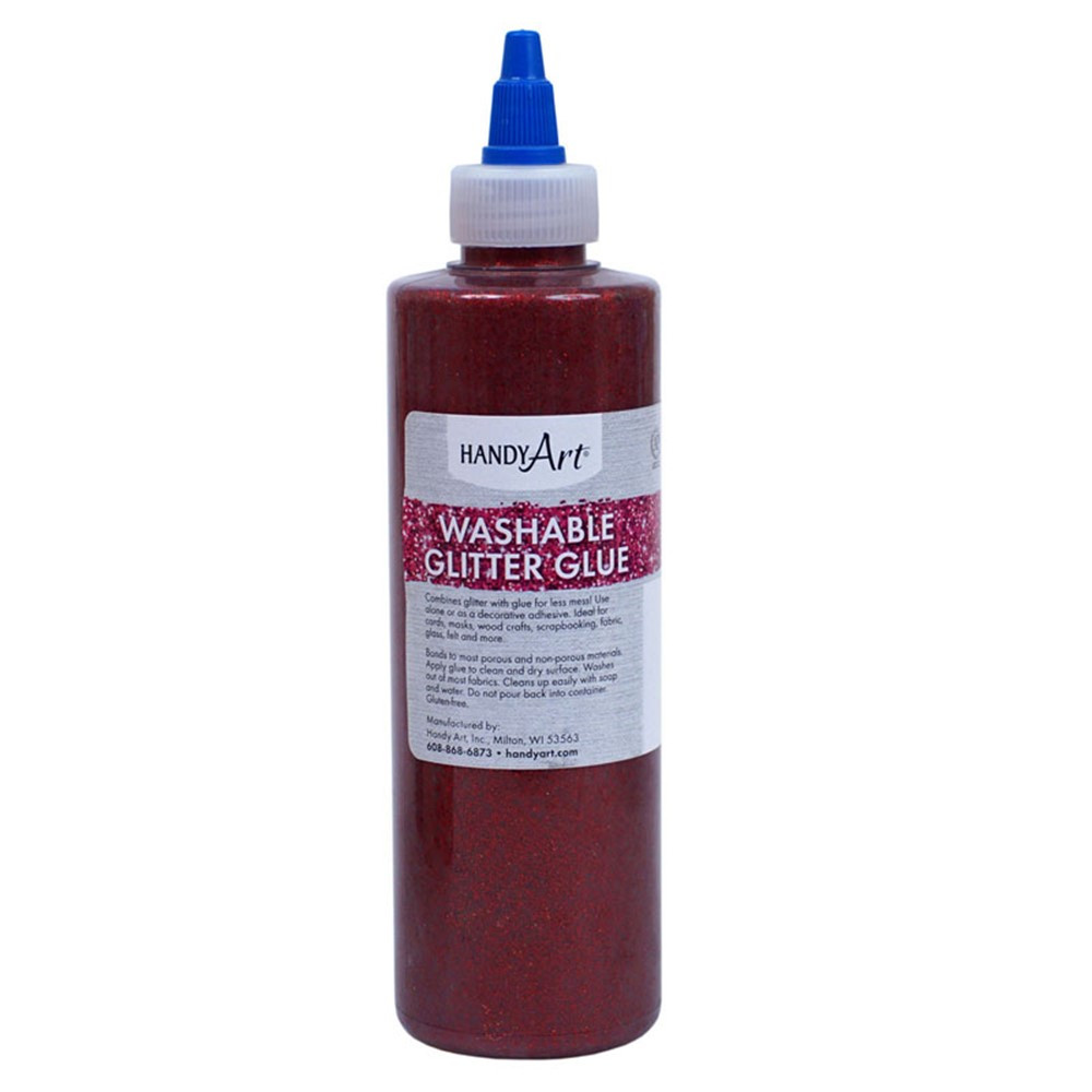 Washable Glitter Glue, 8 oz., Red - RPC146020 | Rock Paint / Handy Art | Glitter