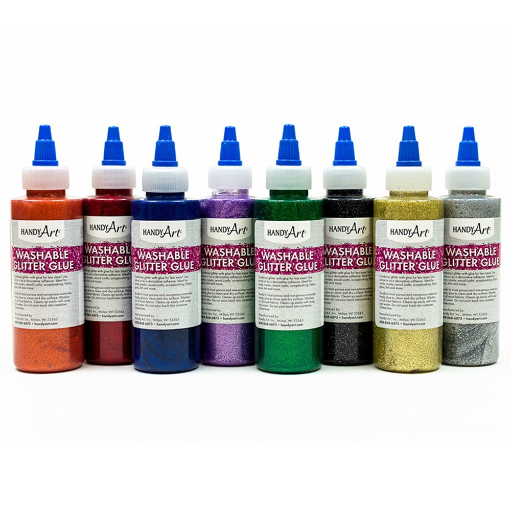 Glitter Glue, 4 oz Bottles, Set of 8 - RPC887144 | Rock Paint Distributing Corp | Glue/Adhesives