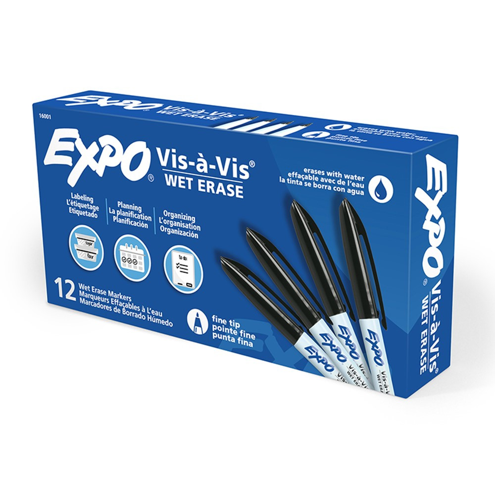 Vis-a-Vis Wet-Erase Overhead Transparency Markers, Fine Tip, Black, Box of 12 - SAN16001BX | Newell Brands Distribution Llc | Markers