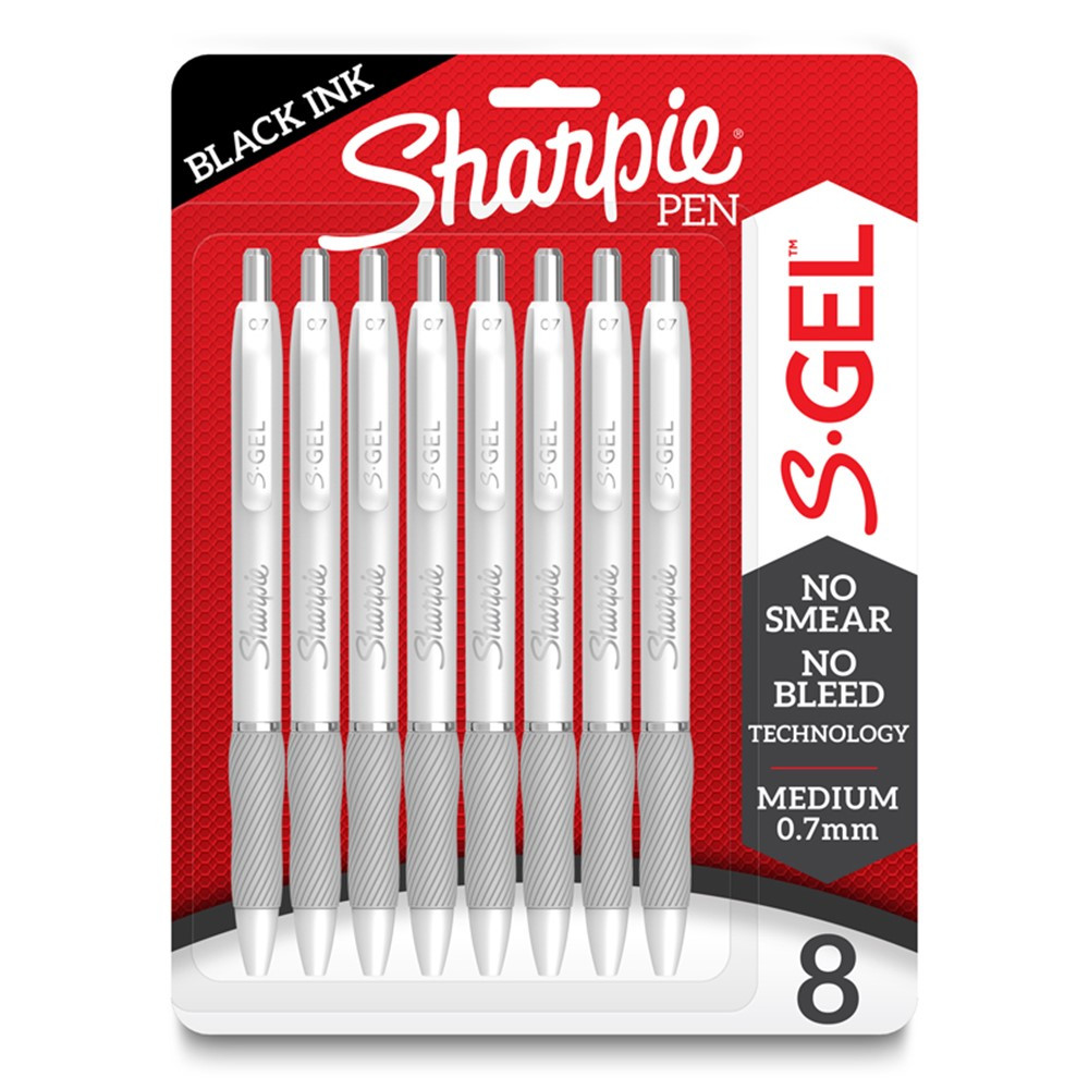 S-Gel, Gel Pens, Medium Point (0.7mm), Pearl White Body, Black Gel Ink Pens, 8 Count - SAN2169762 | Sanford L.P. | Pens