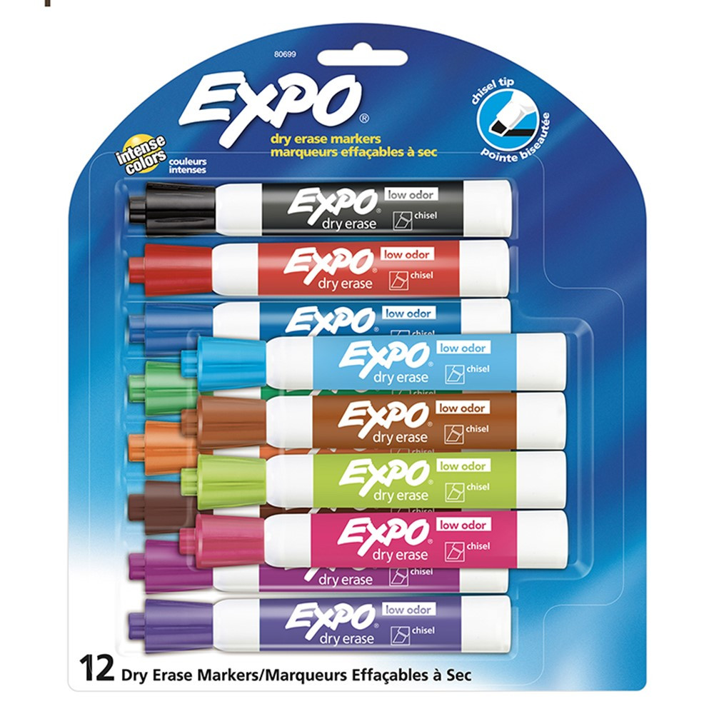 Low Odor Dry Erase Markers, Chisel Tip, Assorted Colors, 12 Count - SAN80699 | Sanford L.P. | Markers