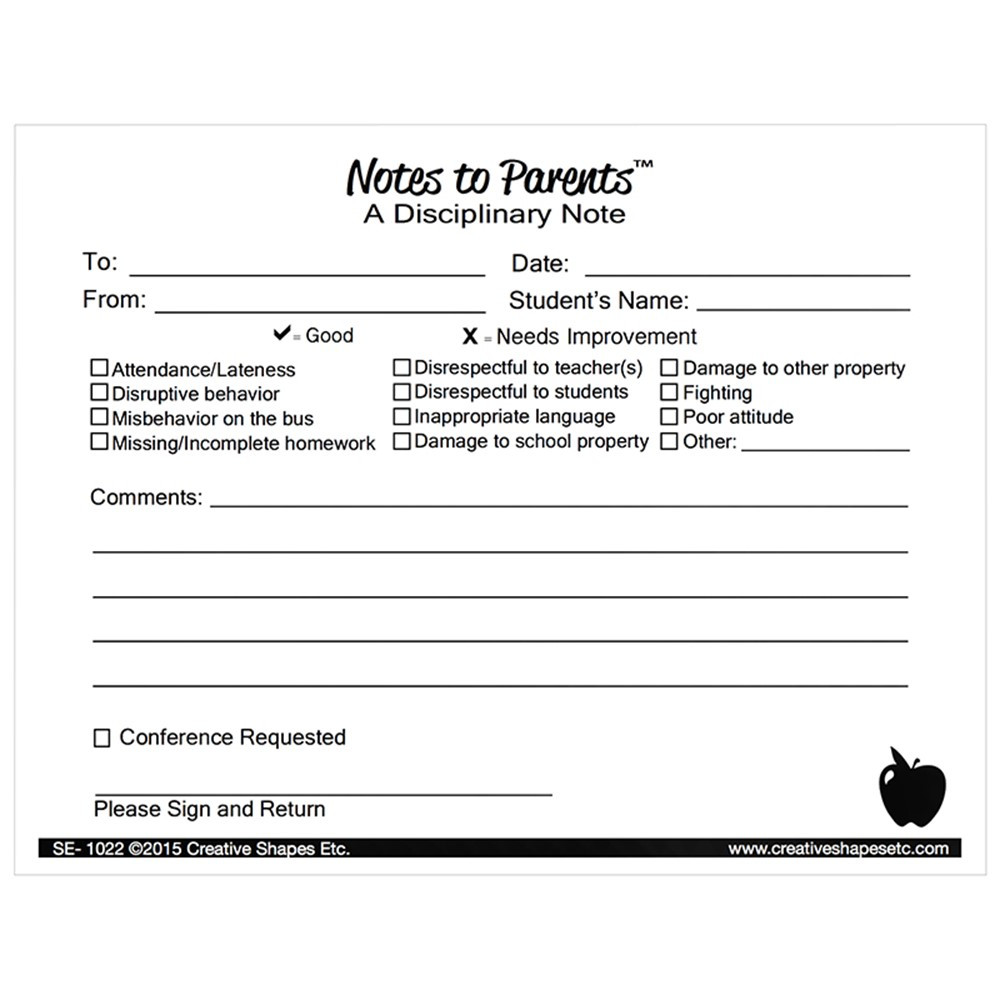 SE-1022 - Notes To Parents Disciplinary in Progress Notices