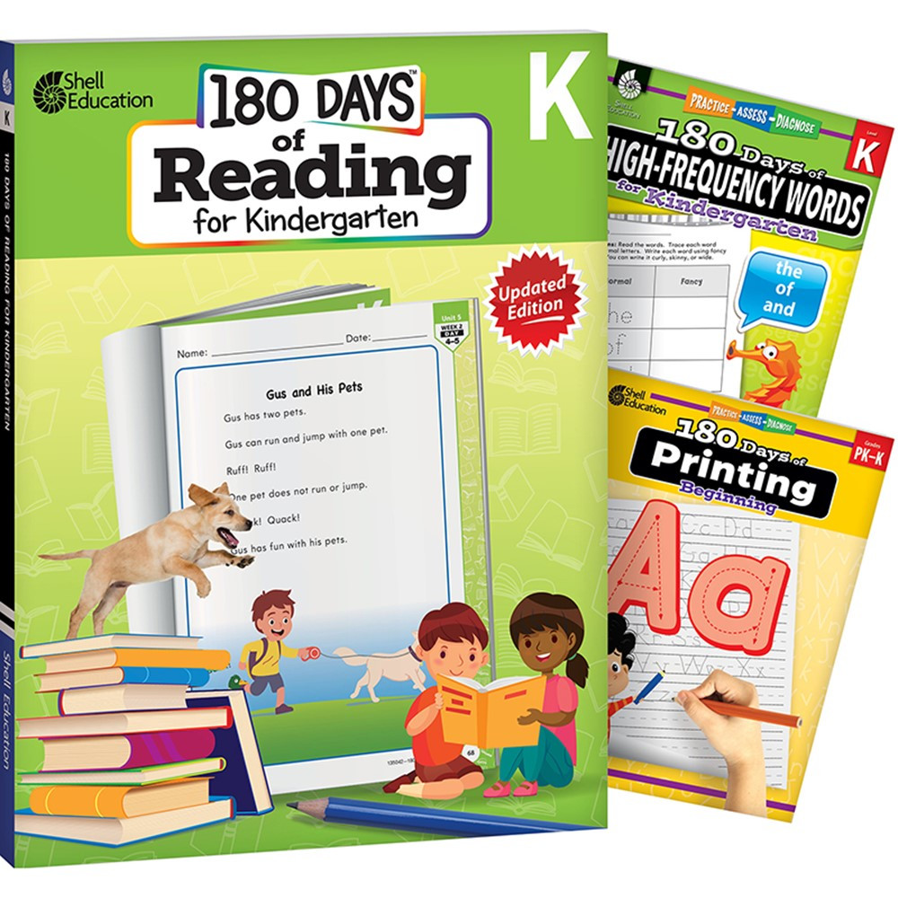 180 Days Reading, High-Frequency Words, & Printing Grade K: 3-Book Set - SEP147649 | Shell Education | Reading Skills