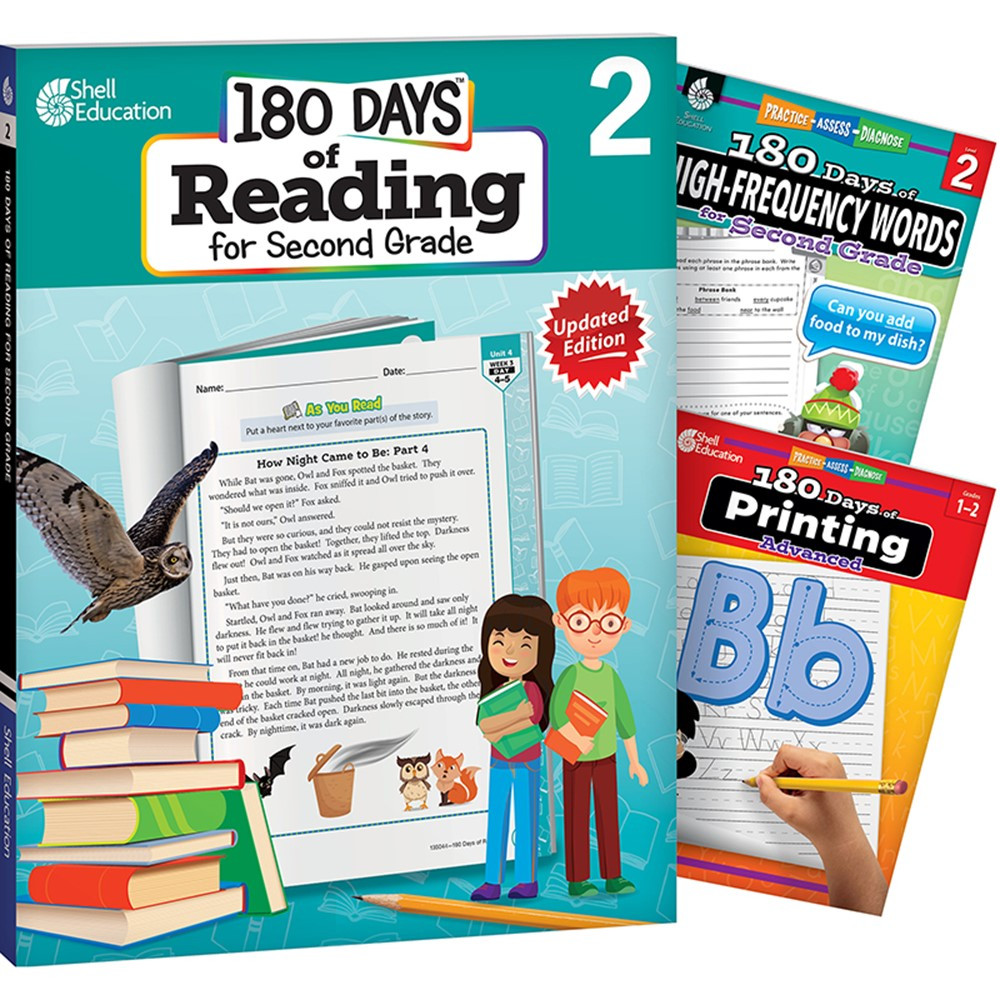 180 Days Reading, High-Frequency Words, & Printing Grade 2: 3-Book Set - SEP147651 | Shell Education | Reading Skills