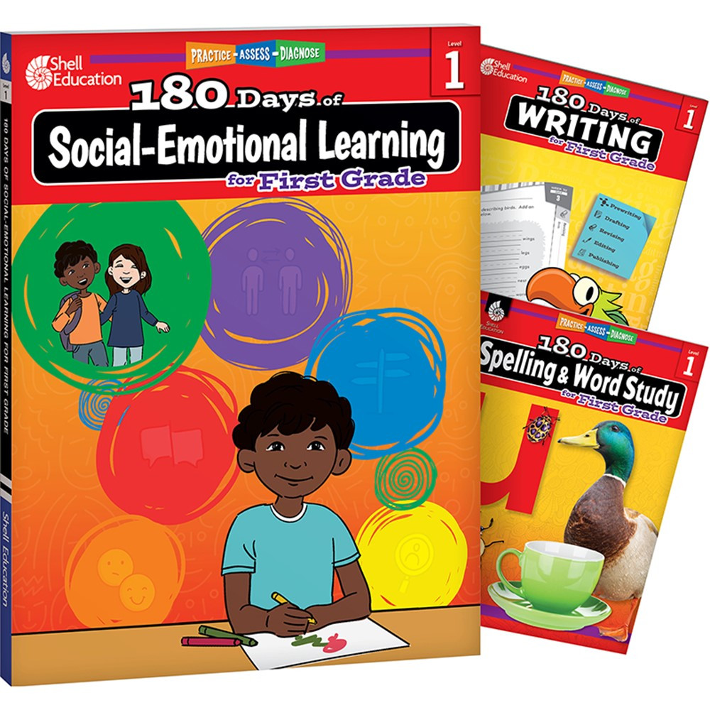 180 Days Social-Emotional Learning, Writing, & Spelling Grade 1: 3-Book Set - SEP147653 | Shell Education | Writing Skills