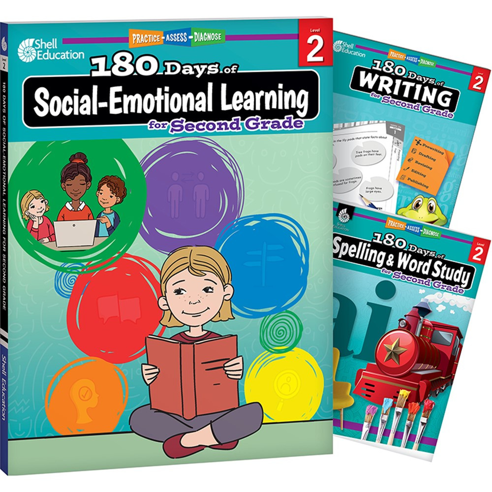180 Days Social-Emotional Learning, Writing, & Spelling Grade 2: 3-Book Set - SEP147654 | Shell Education | Writing Skills