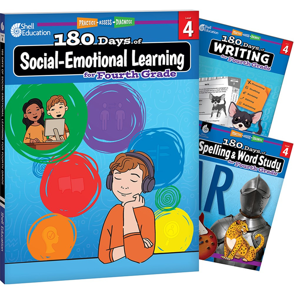 180 Days Social-Emotional Learning, Writing, & Spelling Grade 4: 3-Book Set - SEP147656 | Shell Education | Writing Skills