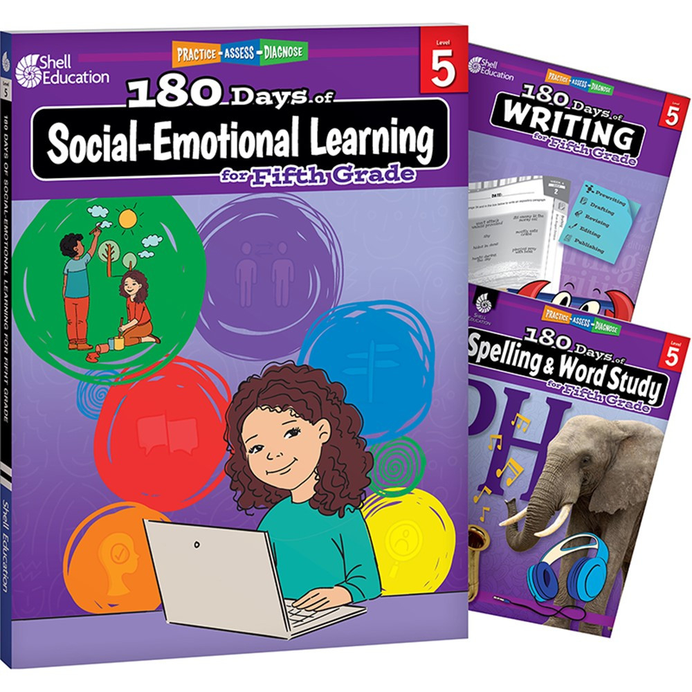 180 Days Social-Emotional Learning, Writing, & Spelling Grade 5: 3-Book Set - SEP147657 | Shell Education | Writing Skills