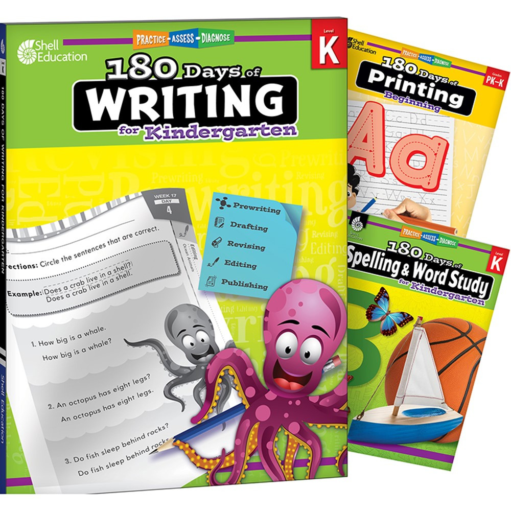 180 Days Writing, Spelling, & Printing Grade K: 3-Book Set - SEP147659 | Shell Education | Writing Skills