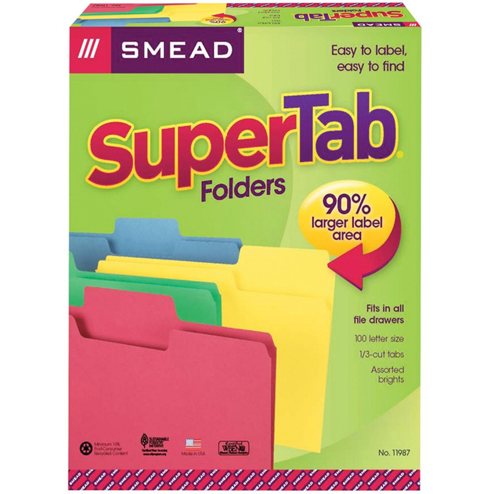 SMD11987 - Smead 100Bx Asst Colors Supertab Letter Size Folders in Folders