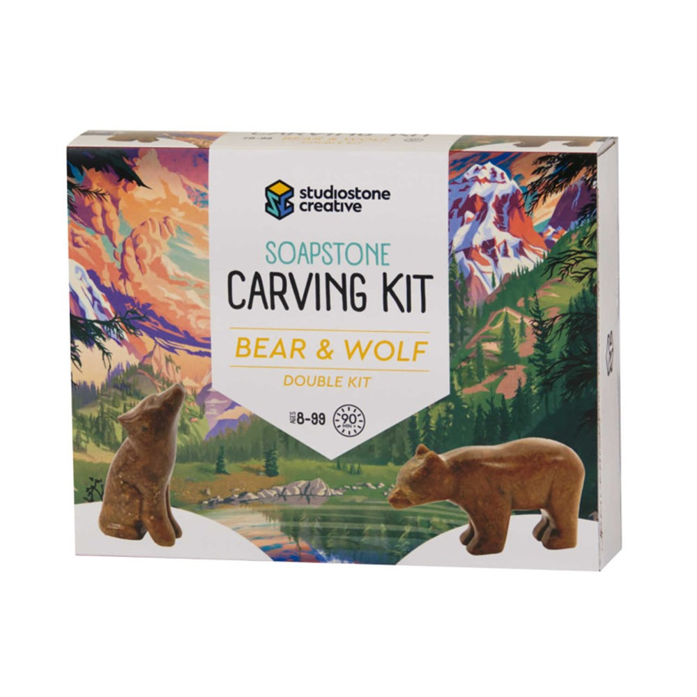 Bear & Wolf Double Soapstone Carving Kit - SSVBWDK | Studiostone Creative Inc | Art & Craft Kits