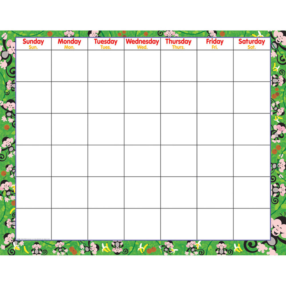 T-27006 - Monkey Mischief Wipe-Off Monthly Calendar Grid in Calendars