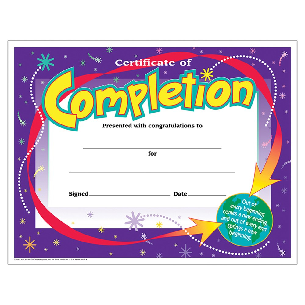 T-2963 - Certificate Of Completion 30/Pk in Certificates