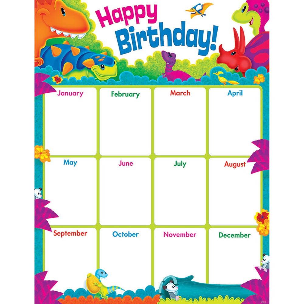 T-38484 - Birthday Dino-Mite Pals Learning Chart in Classroom Theme