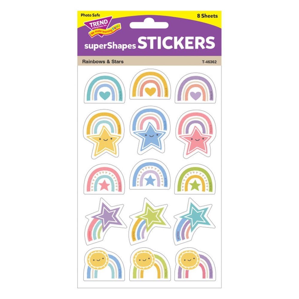 Rainbows & Stars Large superShapes Stickers, 120 Count - T-46362 | Trend Enterprises Inc. | Stickers