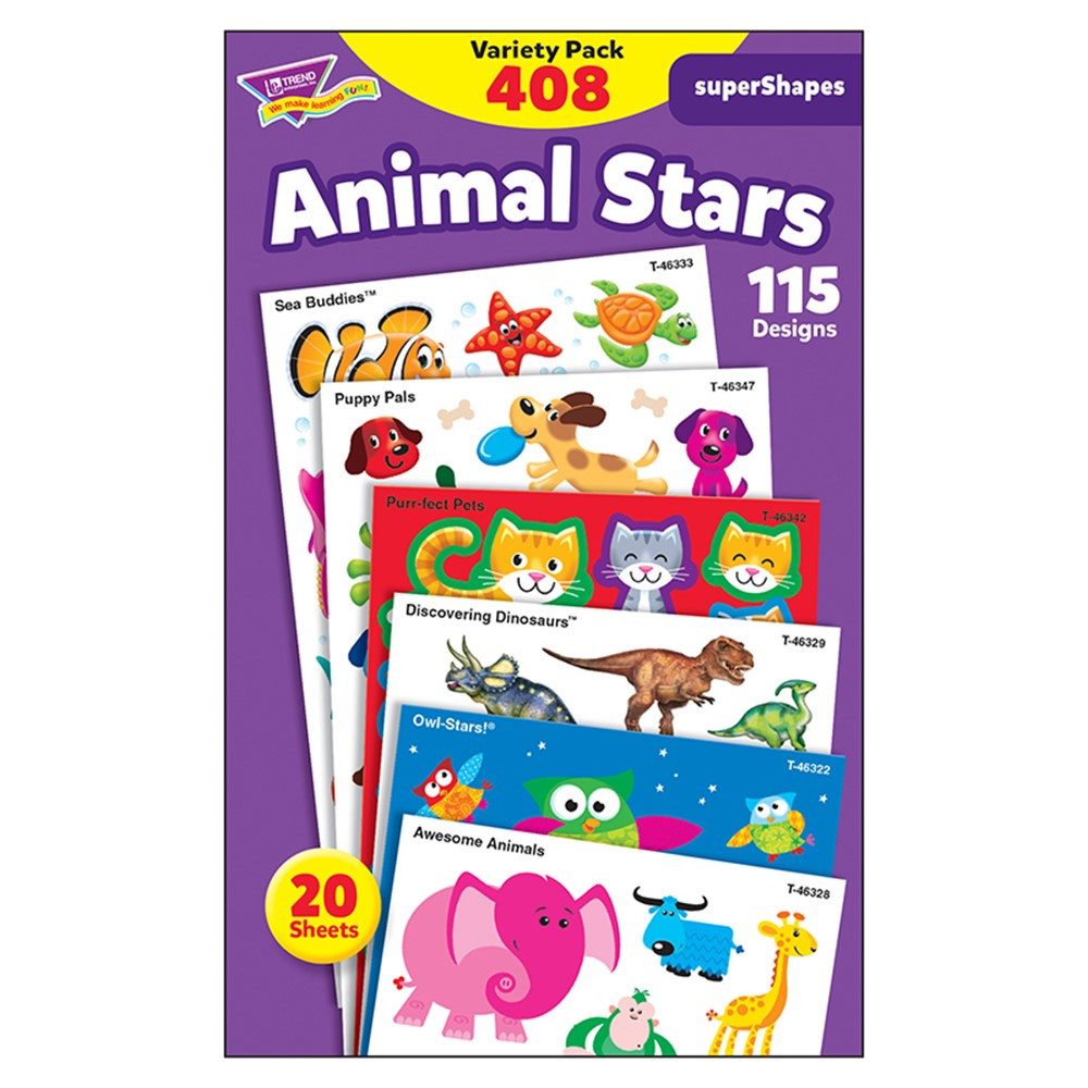 T-46928 - Animal Star Lg Variety Pk Stickers Supershapes in Stickers