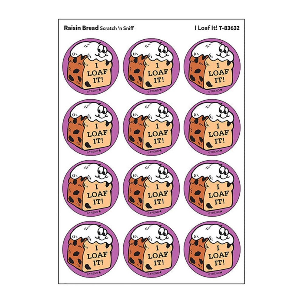 I Loaf It!/Raisin Bread Scent Retro Scratch 'n Sniff Stinky Stickers, 24 ct. - T-83632 | Trend Enterprises Inc. | Stickers