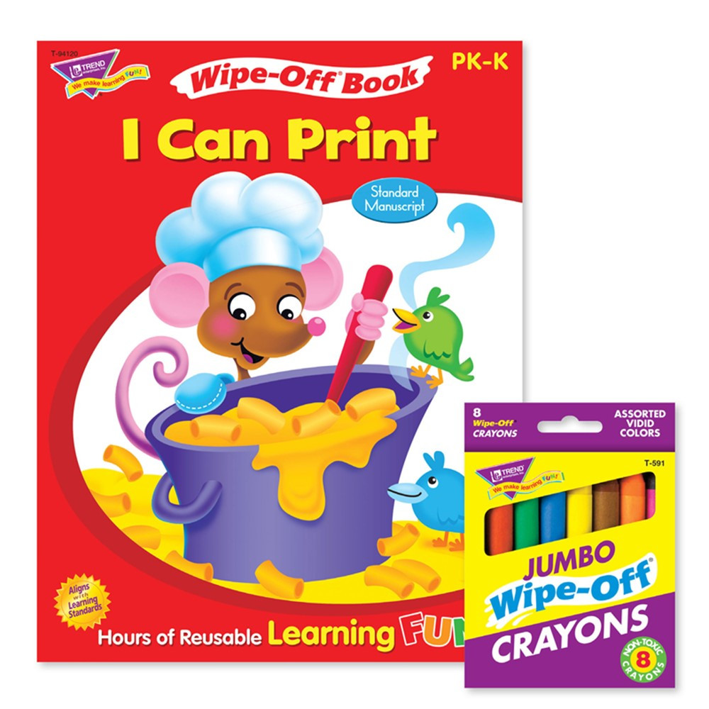 I Can Print Book and Crayons Reusable Wipe-Off Activity Set - T-90914 | Trend Enterprises Inc. | Art Activity Books