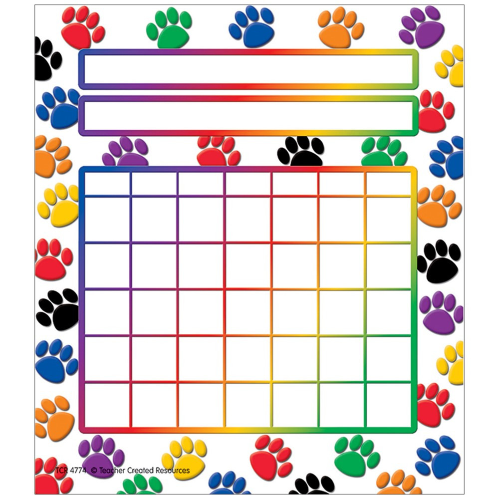 TCR4773 - Colorful Paw Prints Incentive Chart 5 1/4 X 6 36/Pk in Incentive Charts