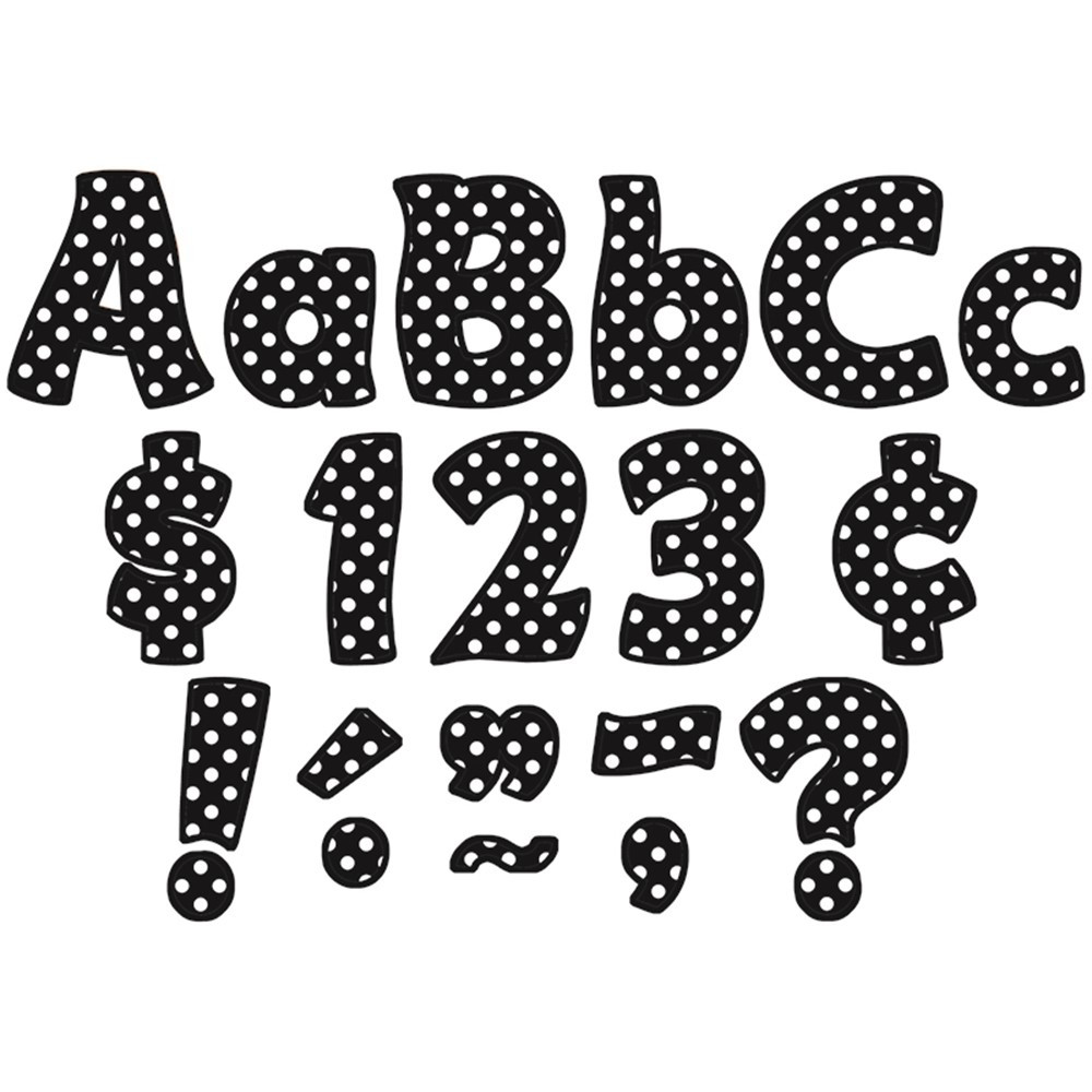 TCR5346 - Black Polka Dots Funtastic Font 4In Letters Combo Pack in Letters