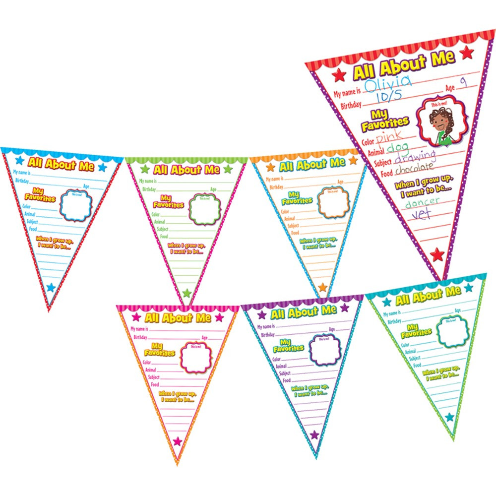 TCR5578 - All About Me Pennants Bulletin Board in Classroom Theme