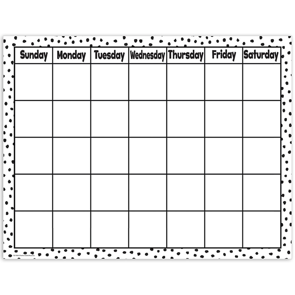 Black Painted Dots on White Calendar Chart, 17 x 22" - TCR7080 | Teacher Created Resources | Calendars"