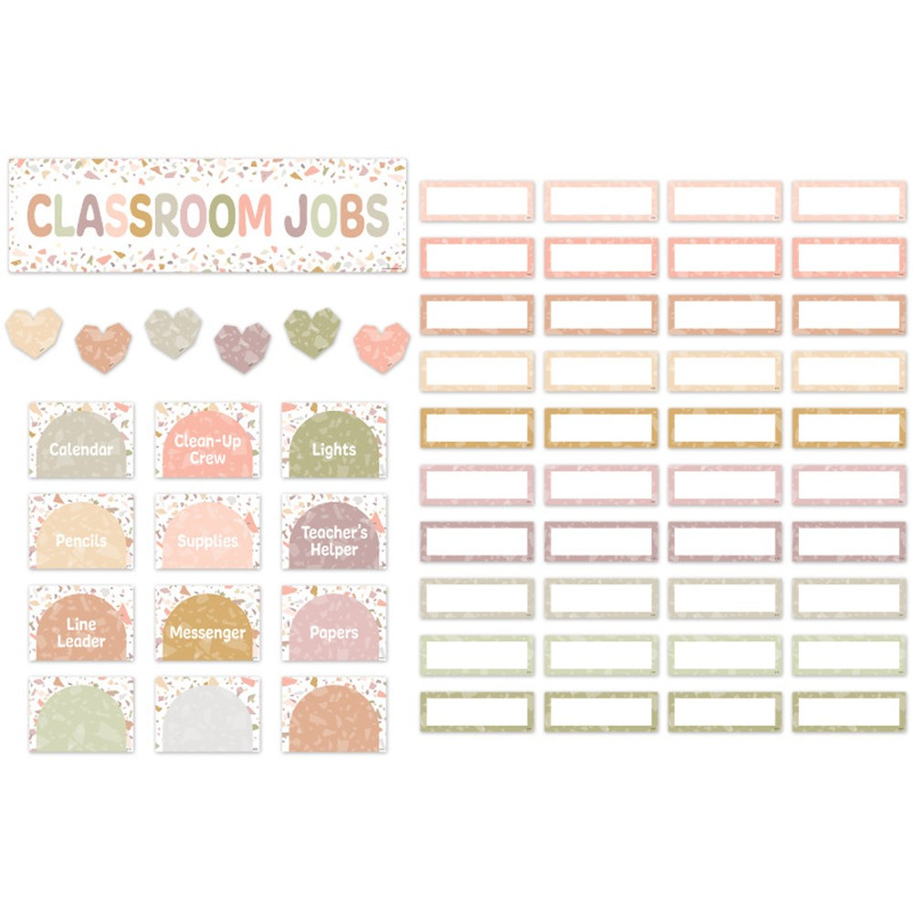 Terrazzo Tones Classroom Jobs Mini Bulletin Board Set, 59 Pieces - TCR7209 | Teacher Created Resources | Classroom Theme