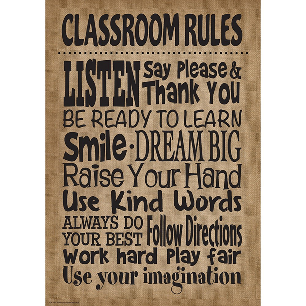 TCR7403 - Burlap Classroom Rules Poster in Inspirational