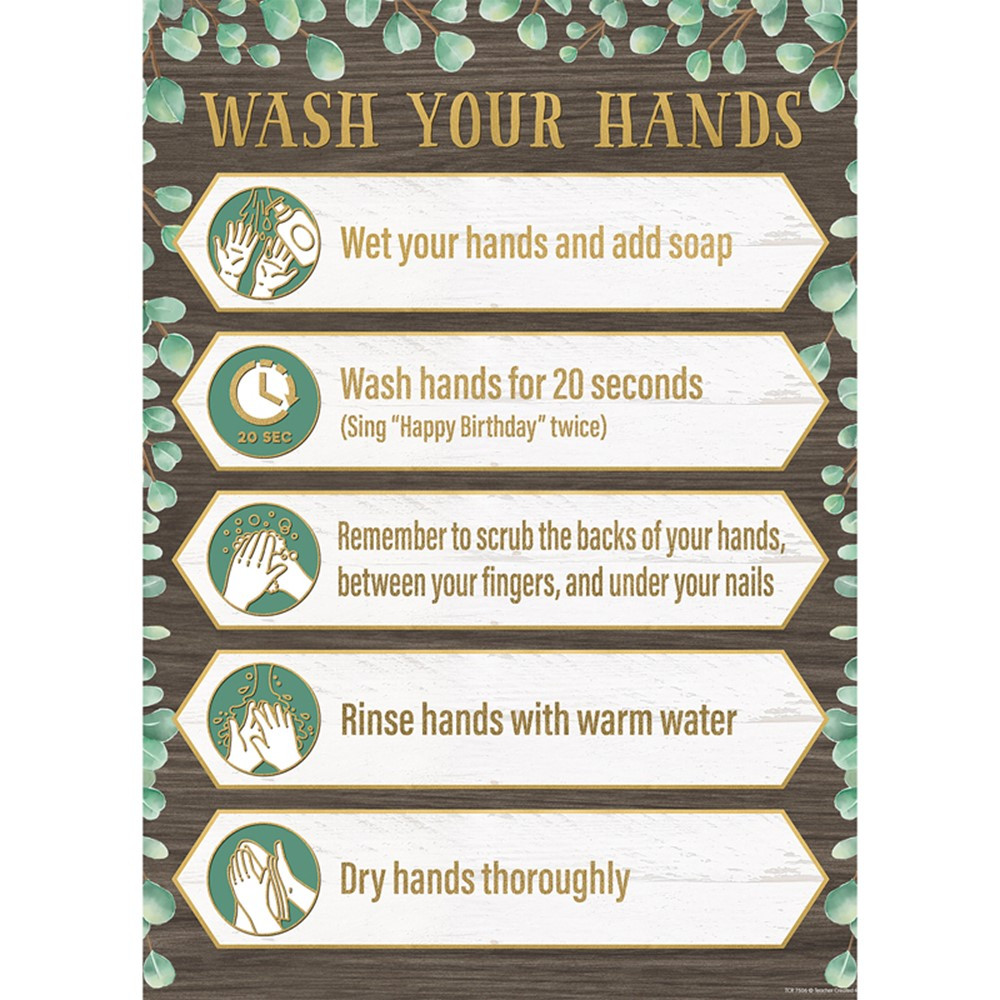 Eucalyptus Wash Your Hands Chart, 17 x 22" - TCR7506 | Teacher Created Resources | Classroom Theme"
