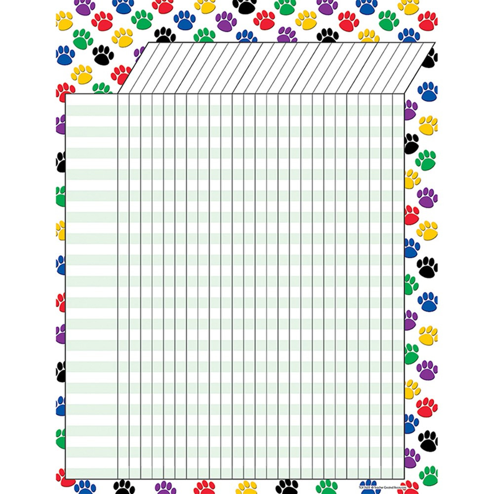 TCR7622 - Colorful Paw Prints Incentive Chart 17 X 22 in Incentive Charts