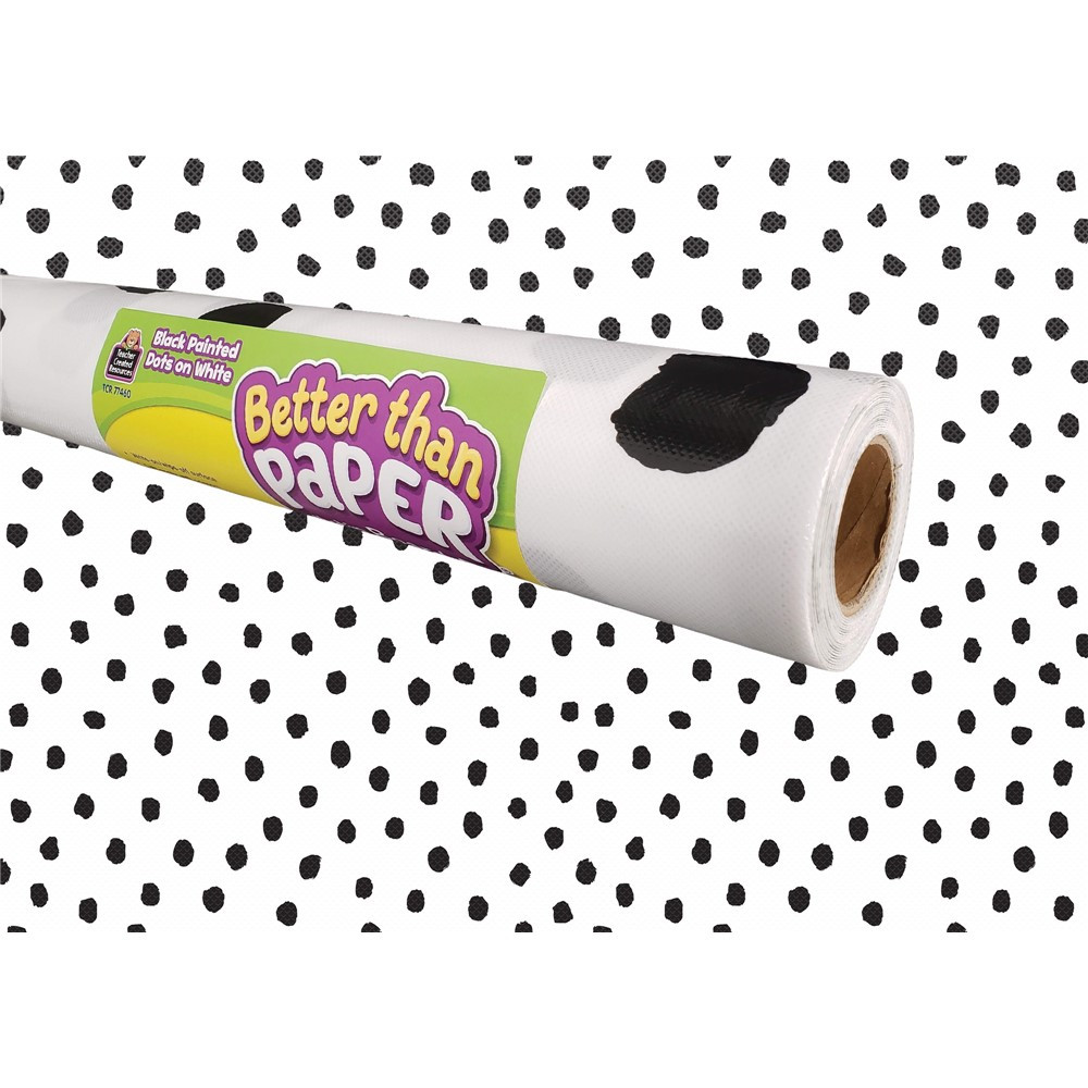 Black Painted Dots on White Better Than Paper Bulletin Board Roll - TCR77460 | Teacher Created Resources | Deco: Bulletin Board Rolls, Better Than Paper