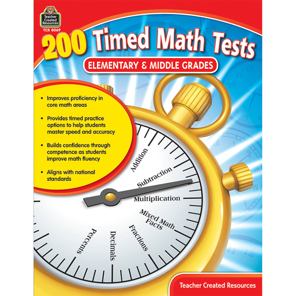 TCR8069 - 200 Timed Math Tests Elementary And Middle Grades in Math
