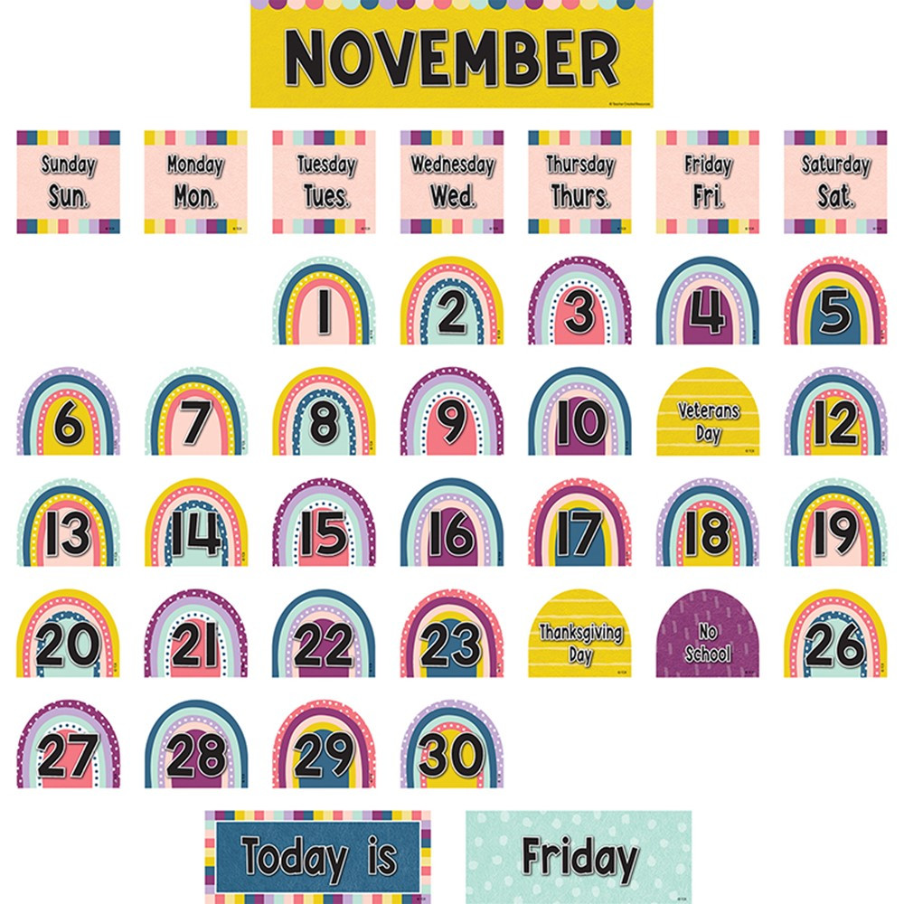 Oh Happy Day Rainbow Calendar Pocket Chart Cards, Pack of 104 - TCR8344 | Teacher Created Resources | Pocket Charts