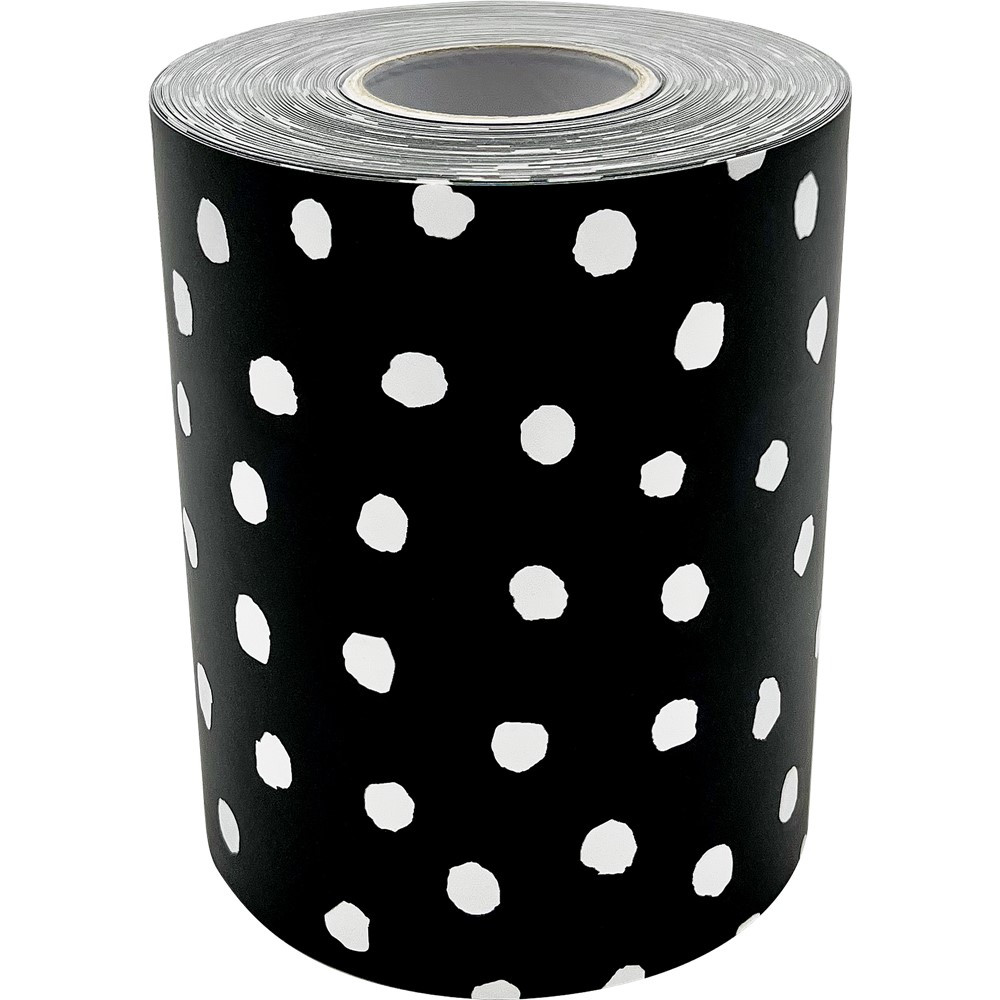 White Painted Dots on Black Straight Rolled Border Trim - TCR8911 | Teacher Created Resources | Deco: Border Trim, Rolled