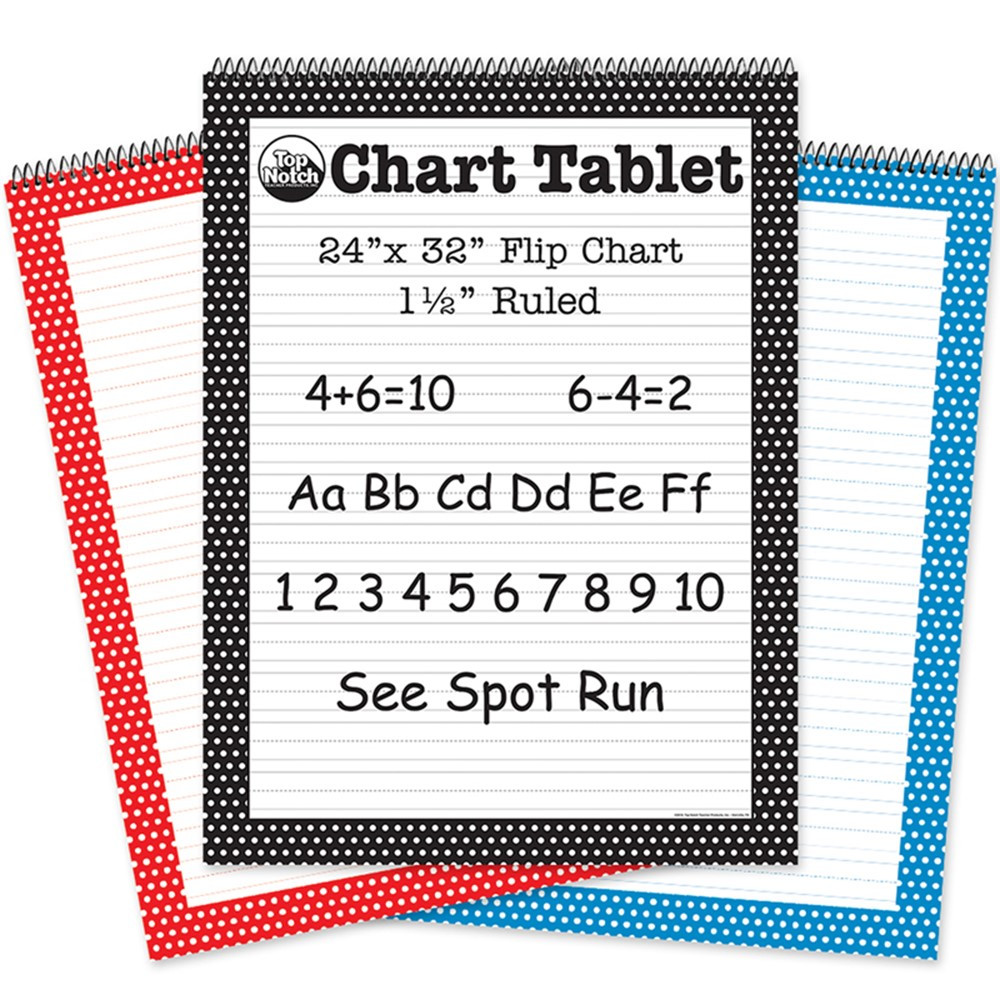Chart Tablet, 24" x 32", 1-1/2" Ruled, Polka Dot, 25 Sheets, 3-Pack, Red/Blue/Black - TOP3836 | Top Notch Teacher Products | Chart Tablets