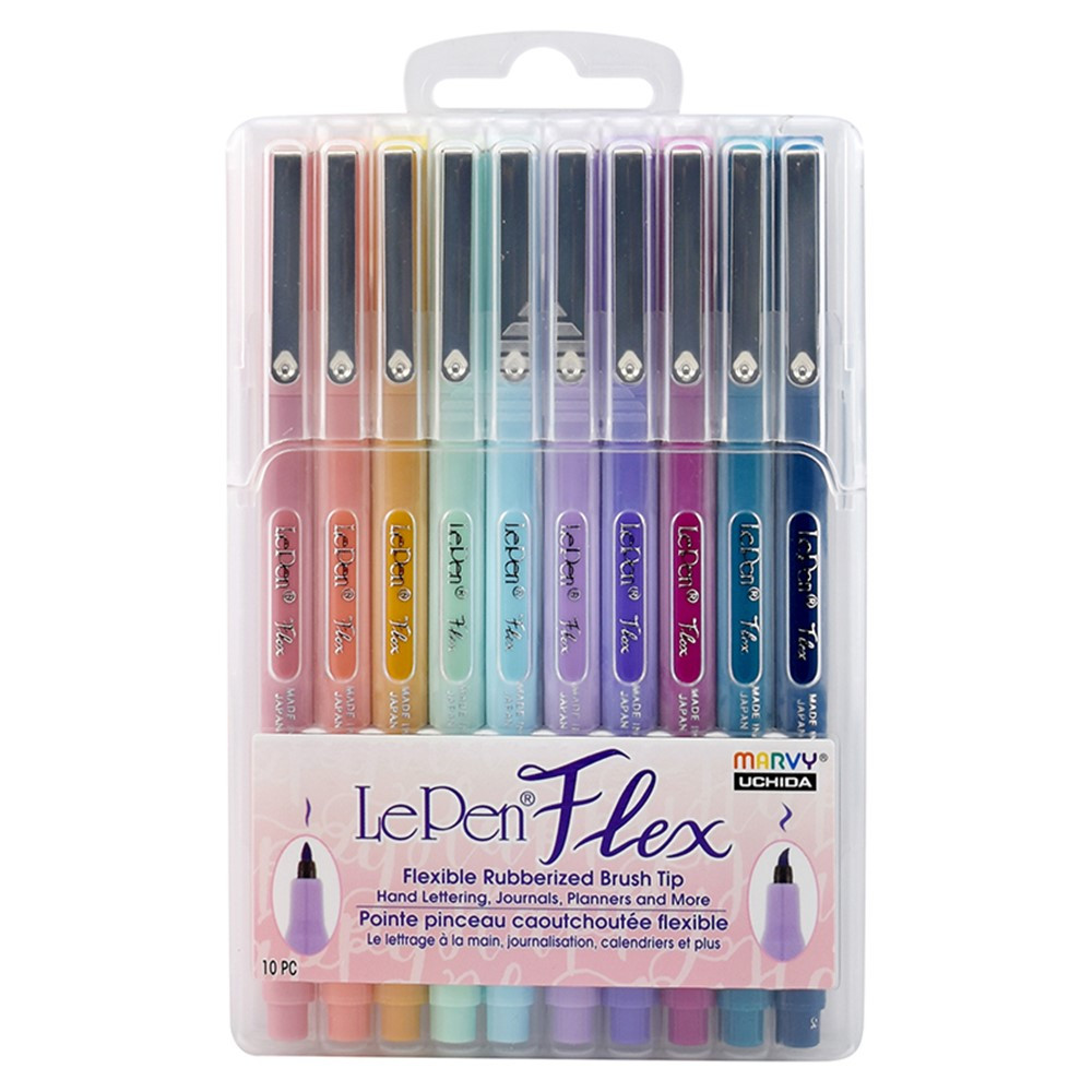 LePen Flex Marker, Brush Tip, Pastel, 10 Colors - UCH480010P | Uchida Of America, Corp | Pens