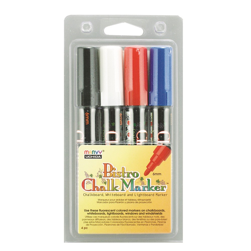 UCH4804C - Bistro Chalk Markers Brd Tip 4 Clr Set Black Red Blue White in Markers