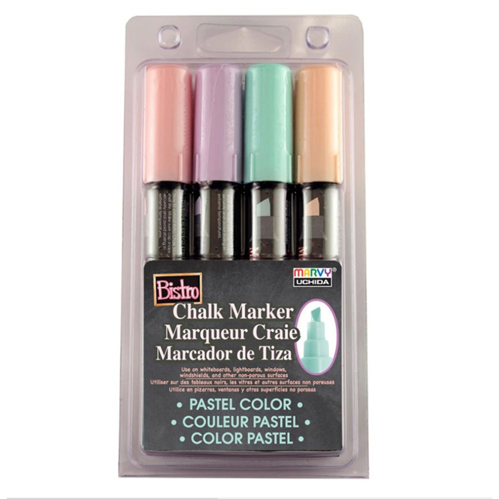 Bistro Chalk Markers, Chisel Tip 4-Color Set, Blush Pink, Peppermint, Pastel Peach, Pale Violet - UCH4834P | Uchida Of America, Corp | Markers